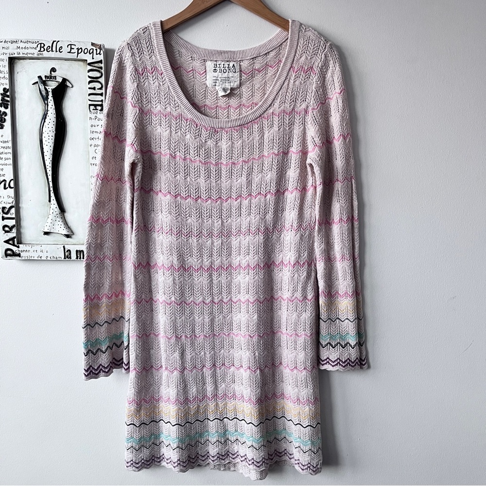 Billabong Beige Chevron Boho Knit Sweater Dress Size L